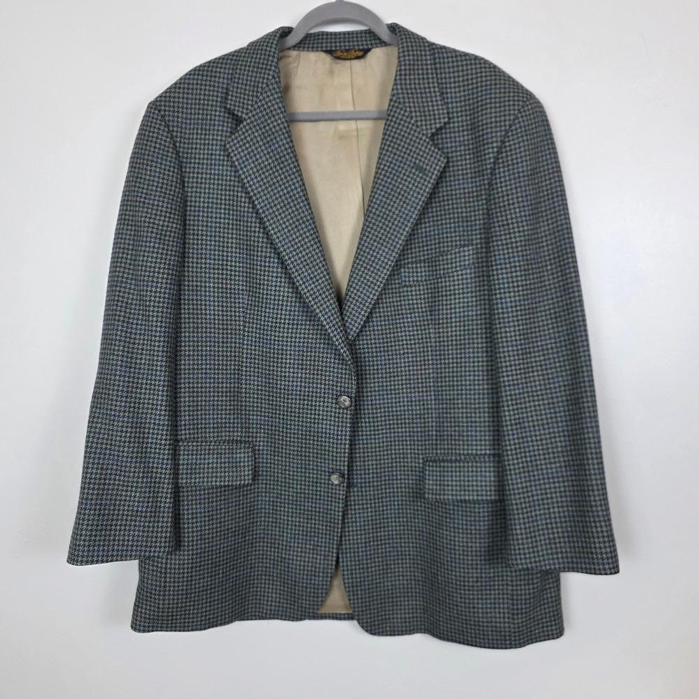 Brooks Brothers Houndstooth Blazer Sport Coat Wool Blue Gray Mens 44R